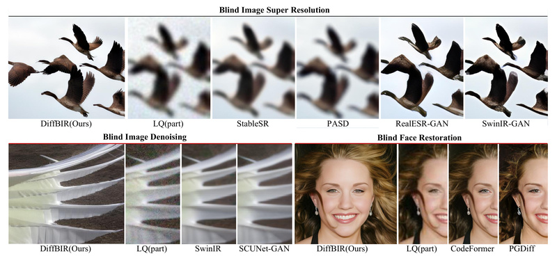 DiffBIR: Unified Blind Image Restoration with Realistic Detail Recovery Across Super-Resolution, Face Enhancement, and Denoising